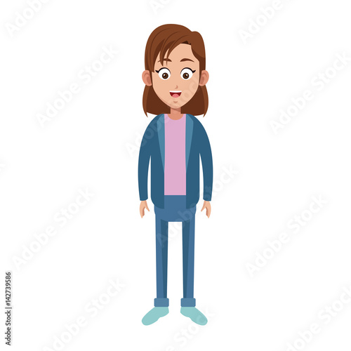 girl wearing casual clothes cartoon icon over white background. colorful design. vector illustration