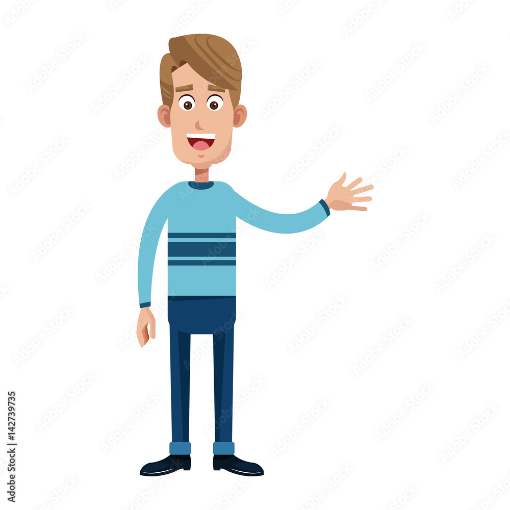 happy man wearing casual clothes cartoon icon over white background. colorful design. vector illustration