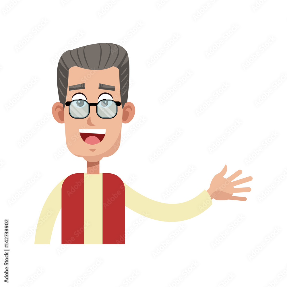 old man with glasses cartoon icon over white background. colorful design. vector illustration