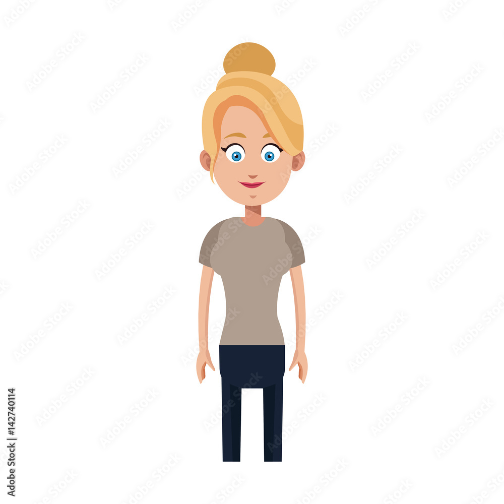 happy woman wearing casual clothes cartoon icon over white background. colorful design. vector illustration