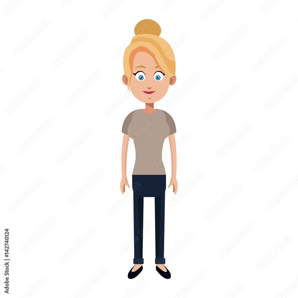 happy woman wearing casual clothes cartoon icon over white background. colorful design. vector illustration