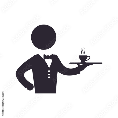 waiter catering coffee cup vector icon illustration