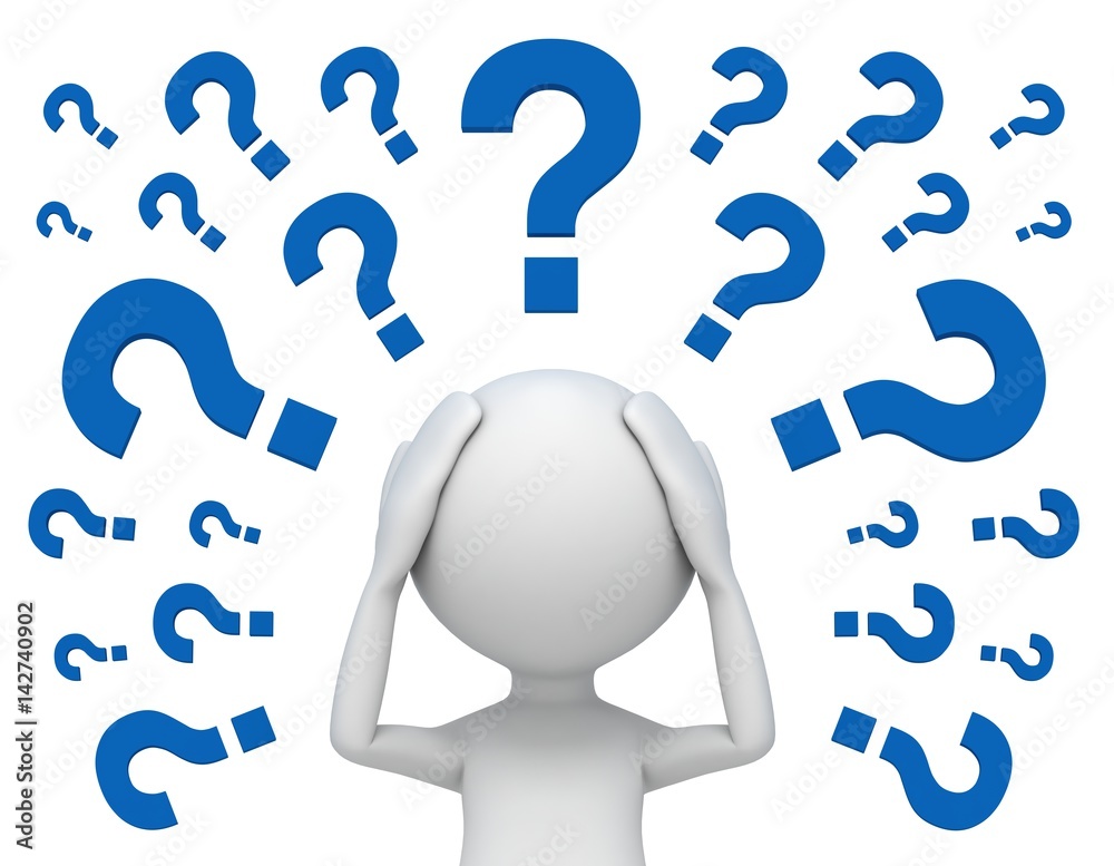 worried man and question marks 3d illustration worried man and question marks 3d illustration