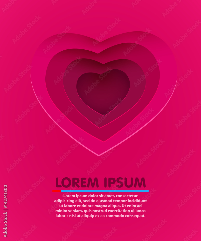 Love Heart form paper cut style. Valentines day card vector background. Wedding invitation concept.