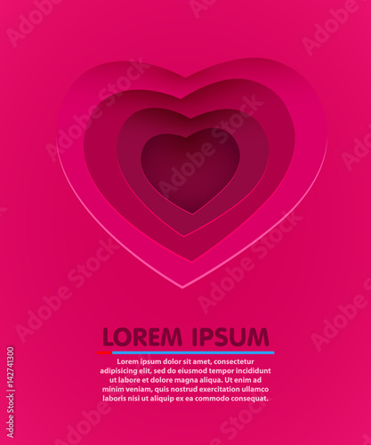 Love Heart form paper cut style. Valentines day card vector background. Wedding invitation concept.