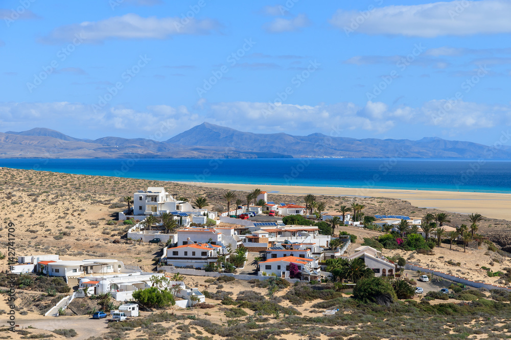 Holiday village on Sotavento beach on Jandia peninsula, Fuerteventura, Canary Islands, Spain