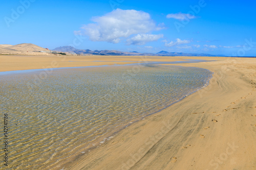Beautiful lagoon on Sotavento beach on Jandia peninsula, Fuerteventura, Canary Islands, Spain