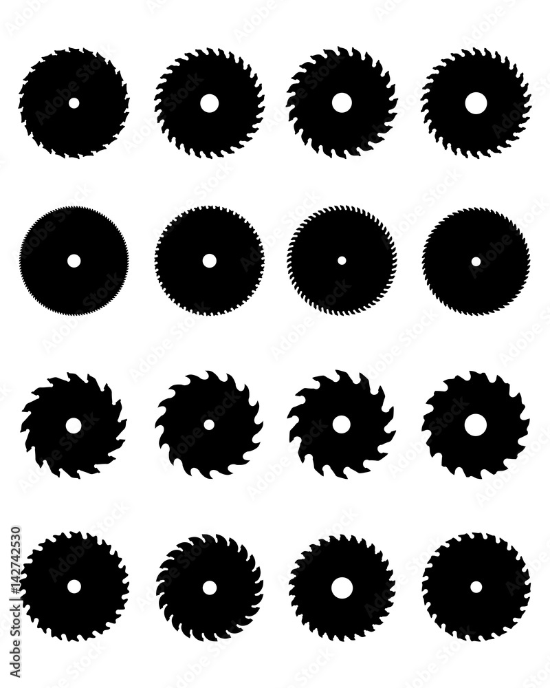 Black silhouettes of different circular saw blades, vector Stock Vector ...