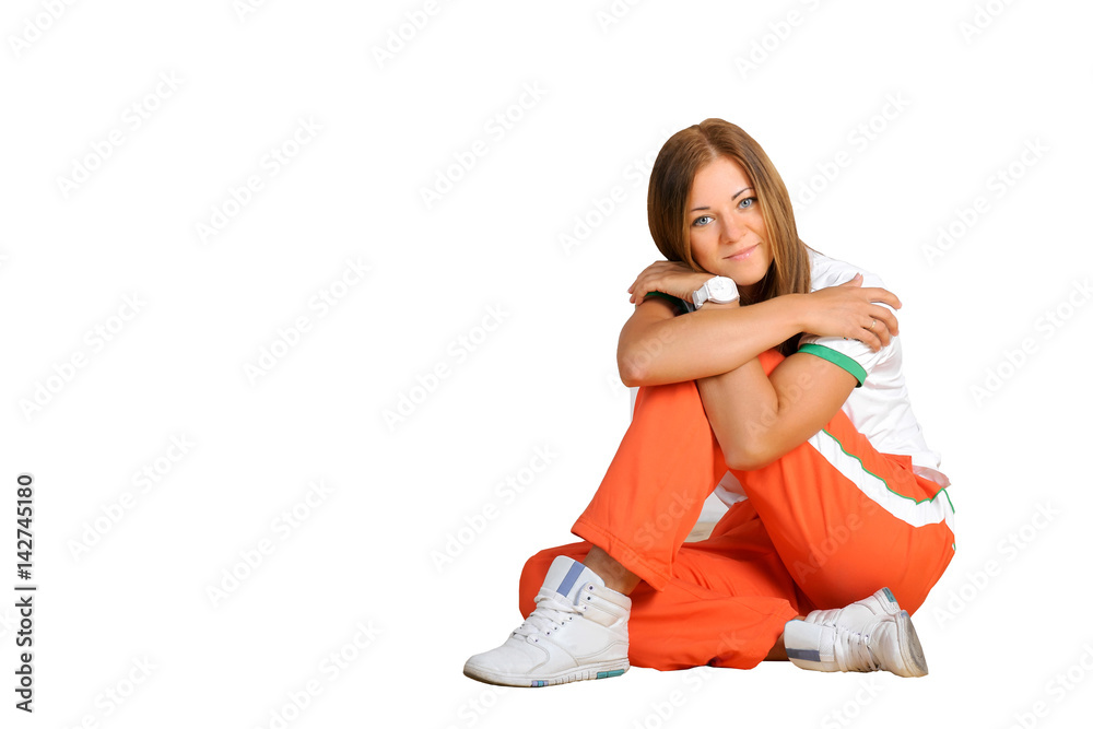 beautiful girl in sportswear isolated on a white background Stock-Foto ...