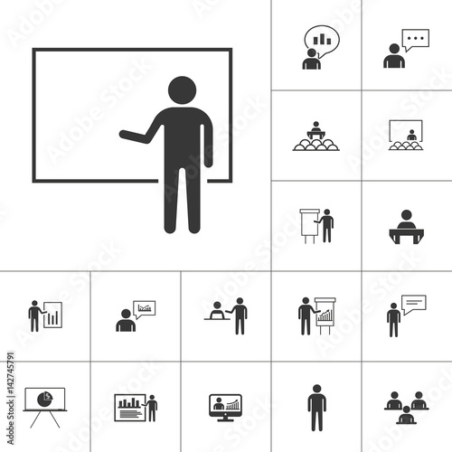 business presentation icon set on white background