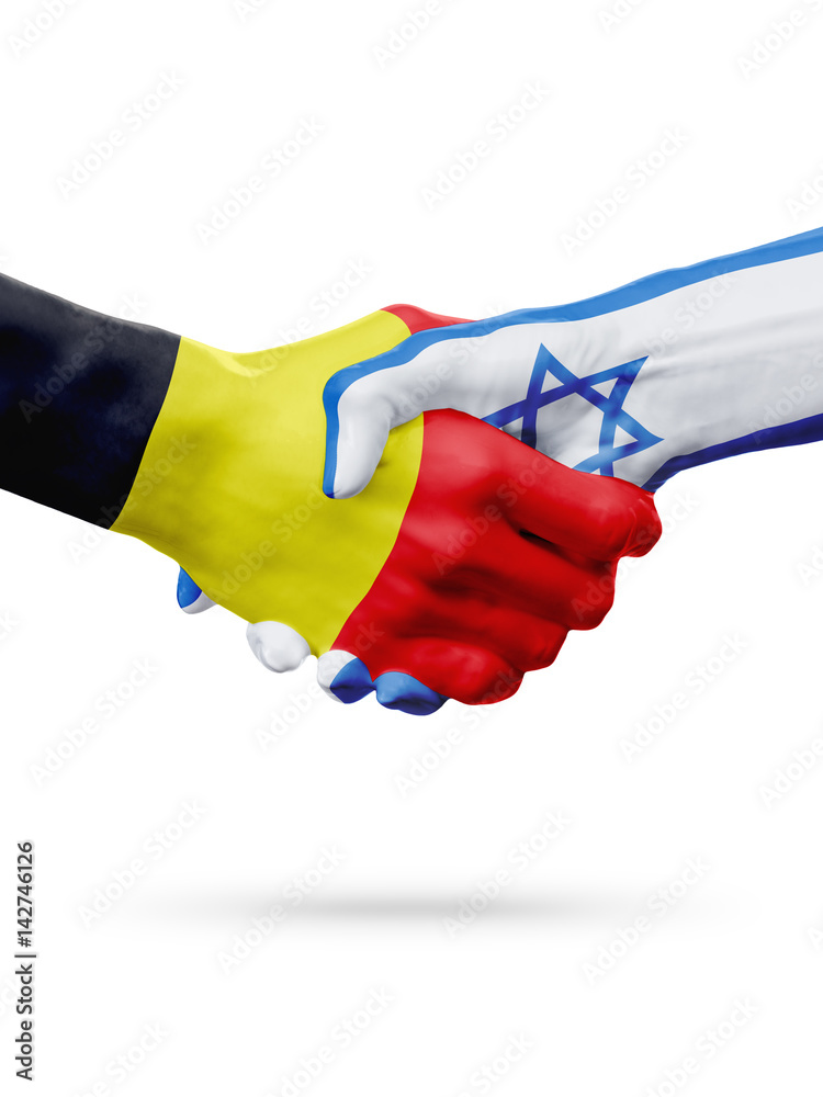 Flags Belgium, Israel countries, partnership friendship handshake concept. Flags Belgium, Israel countries, partnership friendship handshake concept.