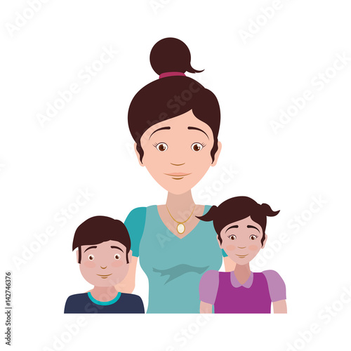 single mother family children vector icon illustration