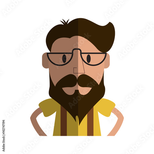 man with beard and glasses cartoon icon over white background. hipster lifestyle concept. colorful design. vector illustration