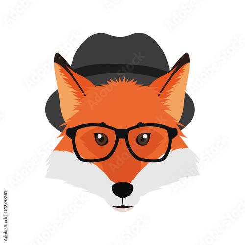 fox with glasses icon over white background. hipster style concept. colorful design. vector illustration