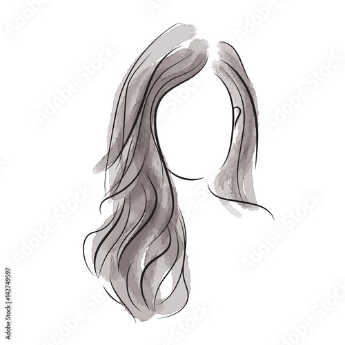 graphic design editable for your design, hand drawn female hairstyle silhouette isolated on white background. Vector Illustration.