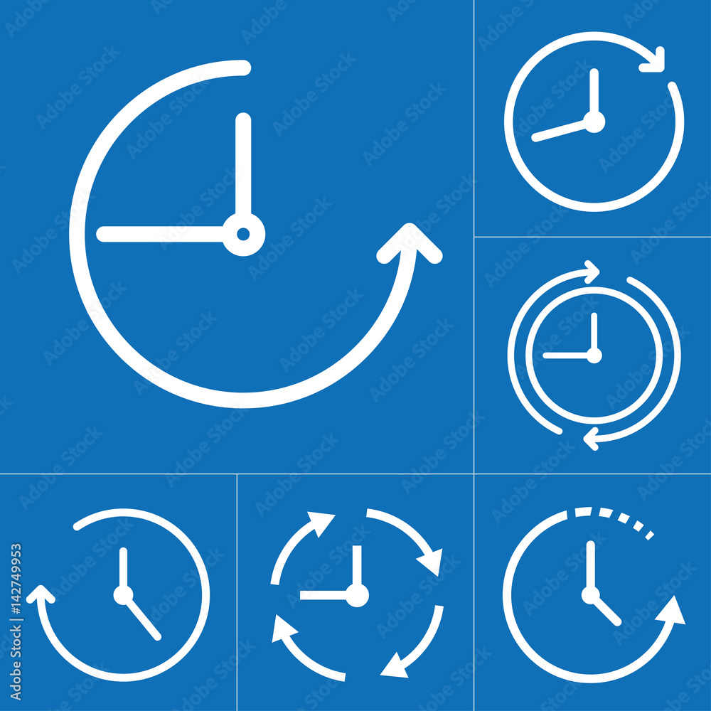 Passage of time icon set on blue background Passage of time icon set on blue background