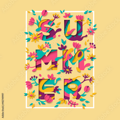 Summer typography design with square frame