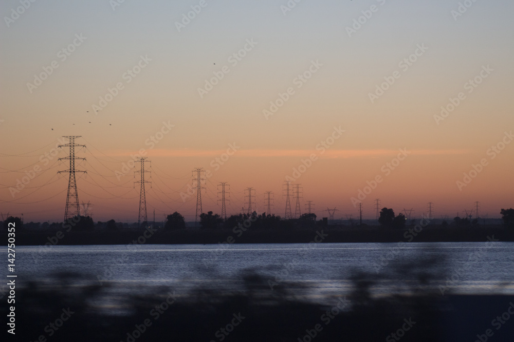 Electric towers in dawn