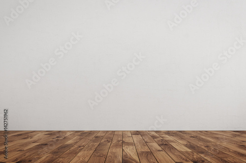 Empty room white wall, brown wood floor