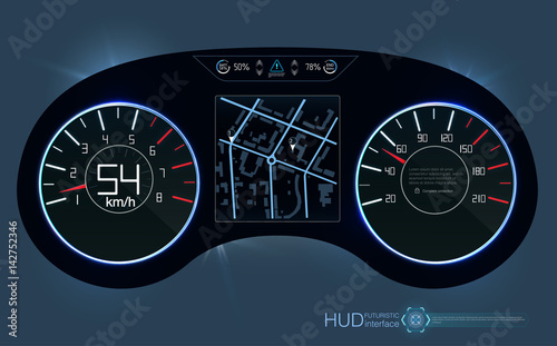 Car HUD Dashboard. Abstract virtual graphic touch user interface.  Futuristic user interface HUD and Infographic elements. 