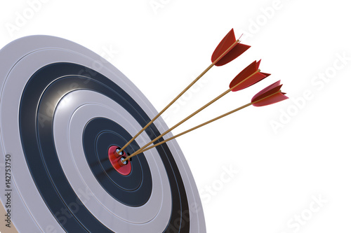 3D rendered illustration of target with arrows. Isolated on white background.