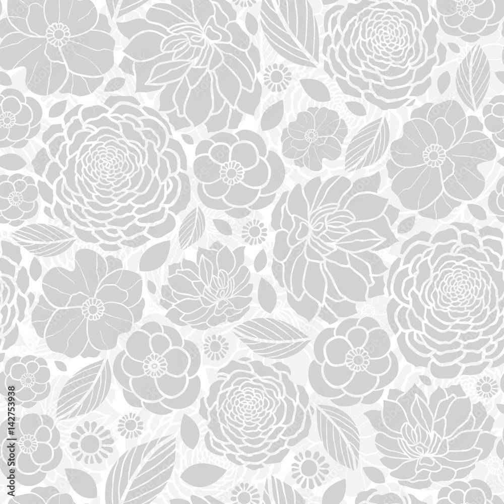 Vector Silver Grey White Mosaic Flowers Seamless Repeat Pattern Background  Design. Great For Elegant wedding invitations, anniversary, packaging,  fabric, wallpaper. Stock Vector | Adobe Stock