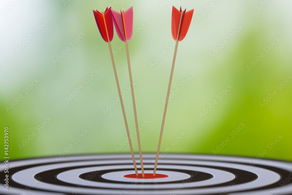 3D rendered illustration of target with arrows. 3D rendered illustration of target with arrows.