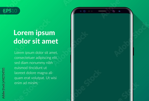 Phone, mobile smartphone design composition isolated on green background template. Realistic vector illustration mockup phone for banner or advertising.