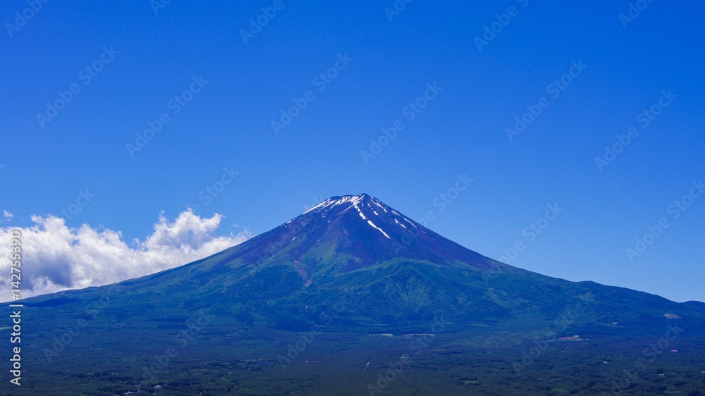 春または初夏の富士山と青空
