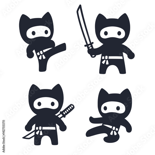 Cute cartoon ninja cat set