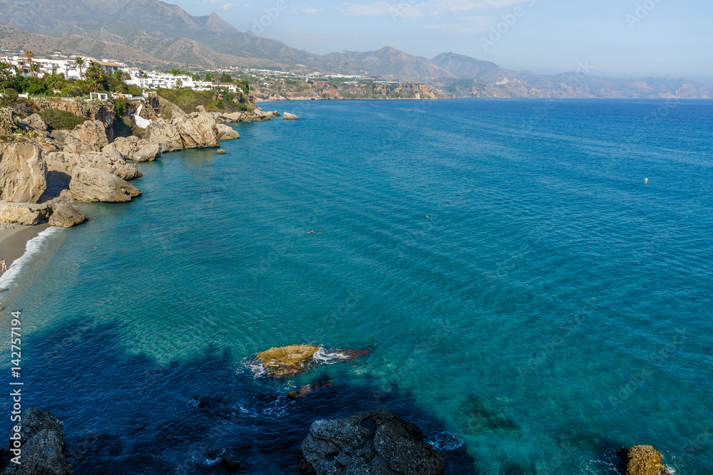 Beautiful views of mediterranean coastal landscape with mountains in the background, Spain