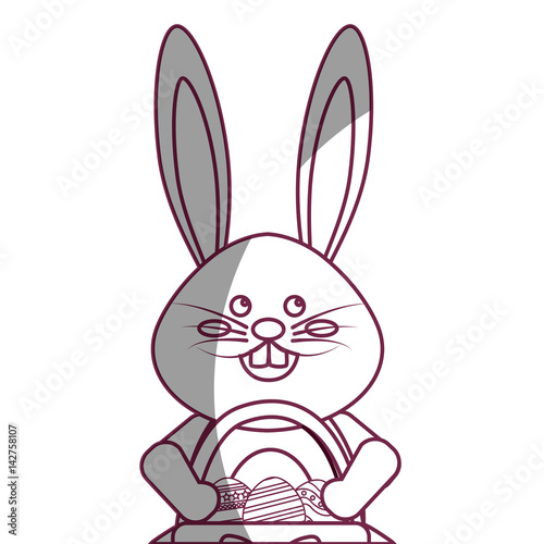 figure rabbit easter with eggs inside of hamper