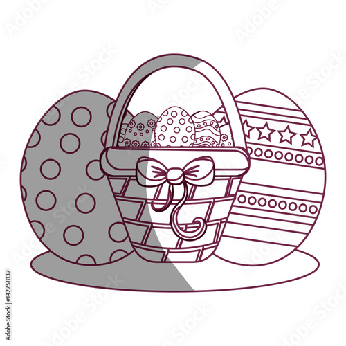figure hamper with ribbon bow and eggs easter inside