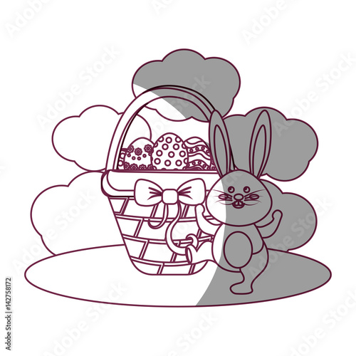 figure eggs easter inside the hamper and rabbit dancing