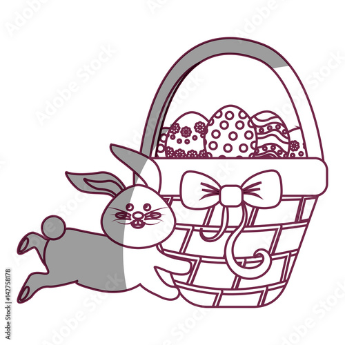 figure eggs easter inside the hamper and rabbit running