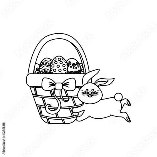 figure eggs easter inside the hamper and rabbit running