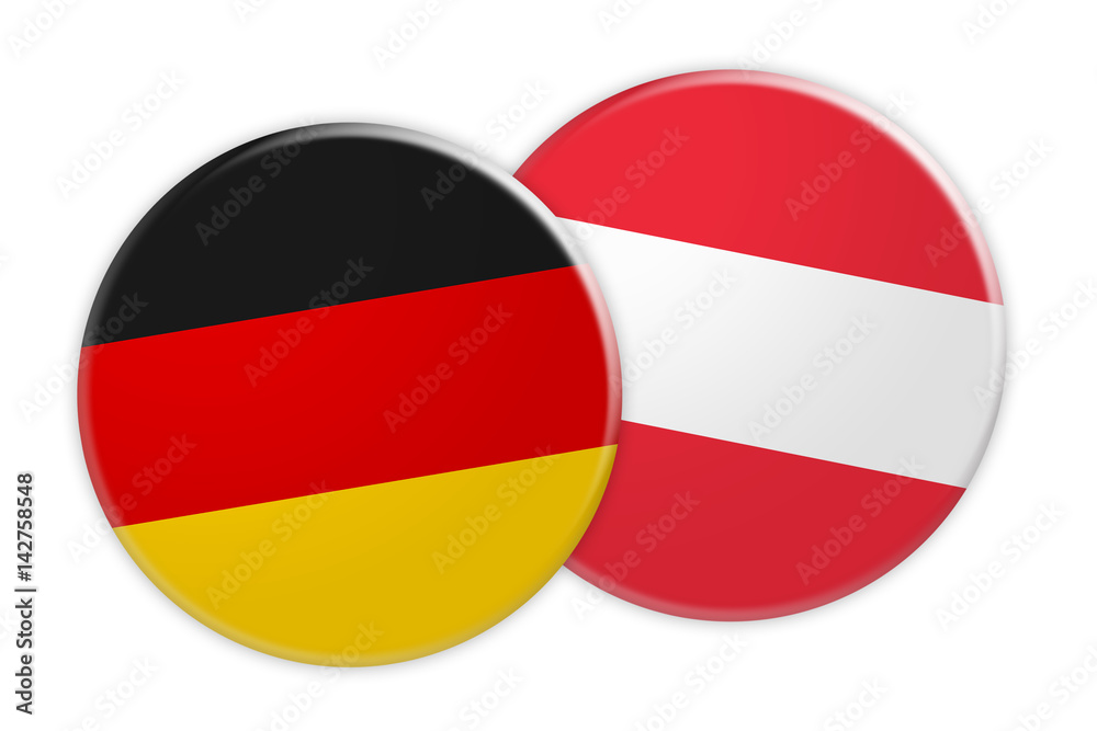 News Concept: Germany Flag Button On Austria Flag Button, 3d illustration on white background News Concept: Germany Flag Button On Austria Flag Button, 3d illustration on white background