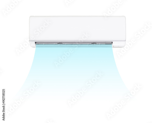 Air conditioner (AC) indoor unit or evaporator and wall mounted. That is part of mini split system or ductless system type. For removing heat and moisture from room. Isolated on white background.