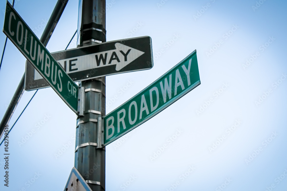 Broadway and Columbus Street Sign in New York City Broadway and Columbus Street Sign in New York City