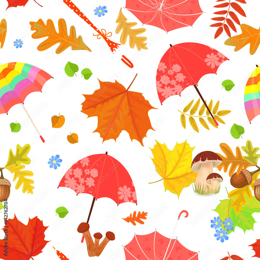 Obraz premium seamless texture with umbrellas and forest elements