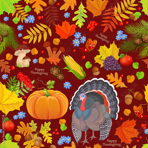 colorful seamless texture with autumn elements. happy thanksgivi photo