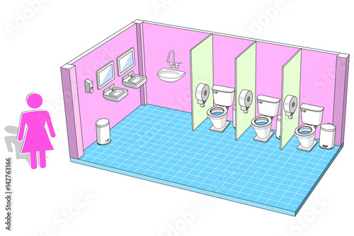 Toilet interior for female with 3d facilities vector illustration