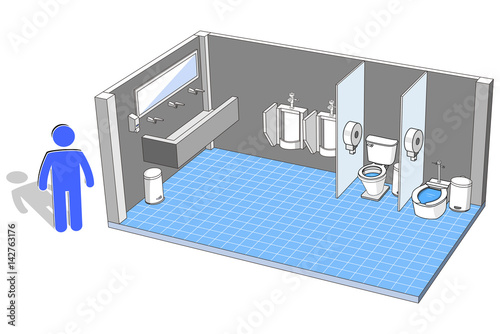 Toilet interior for male with 3d facilities vector illustration