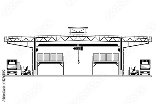 Warehouse logistic, roofing design, storage section vector illustration