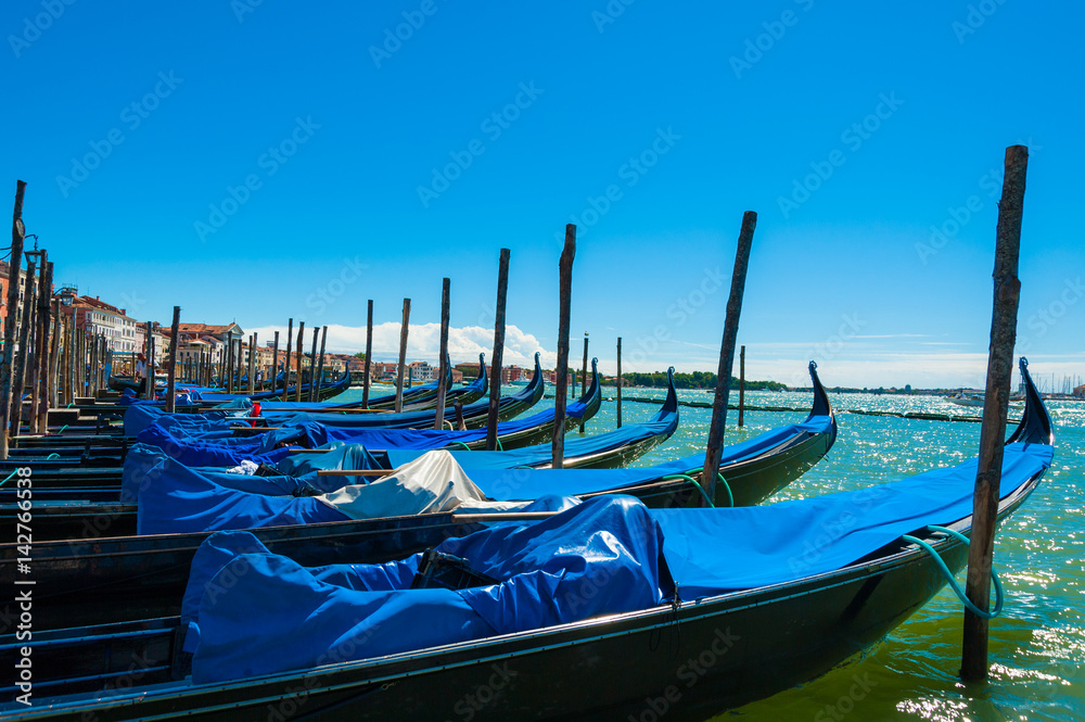 Gondolas on Canal in Venice Italy
