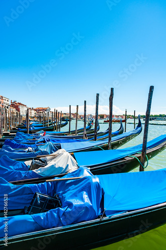 Gondolas on Canal in Venice Italy