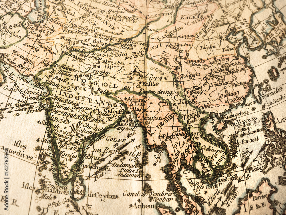アンティークの古地図　インドとインドシナ半島