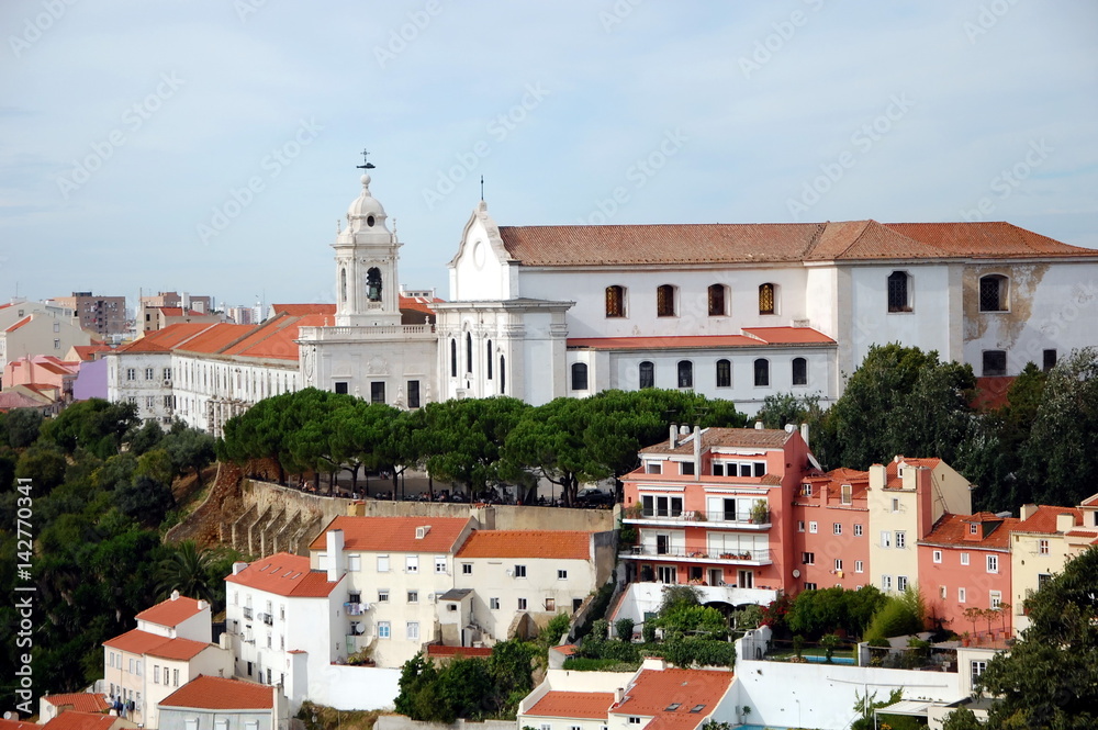 Top view of red roofs in Lisbon, Portugal  