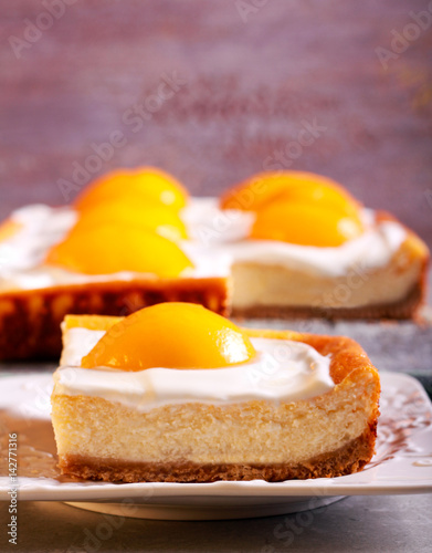 Cheesecake with poached apricots