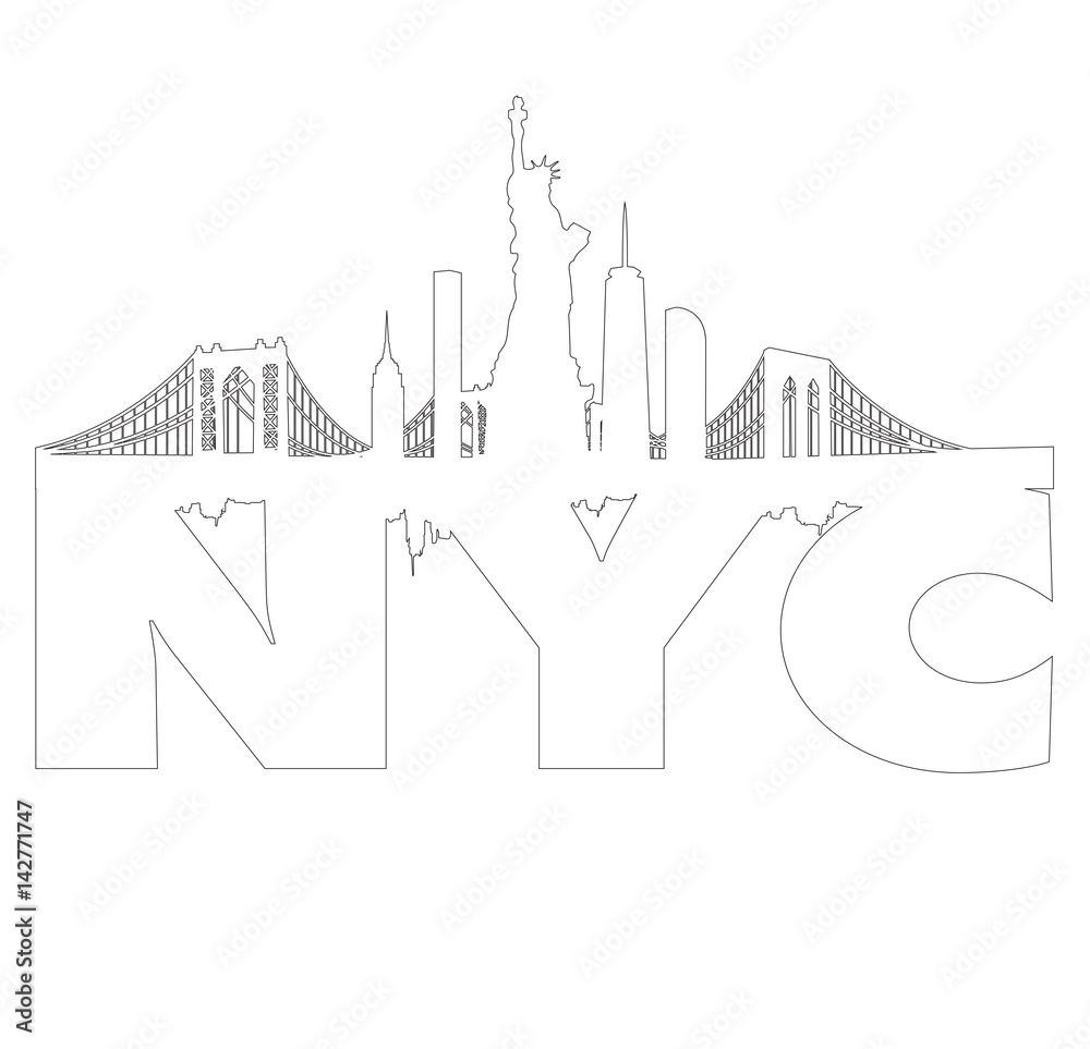 New York City skyline outline vector Stock Vector | Adobe Stock
